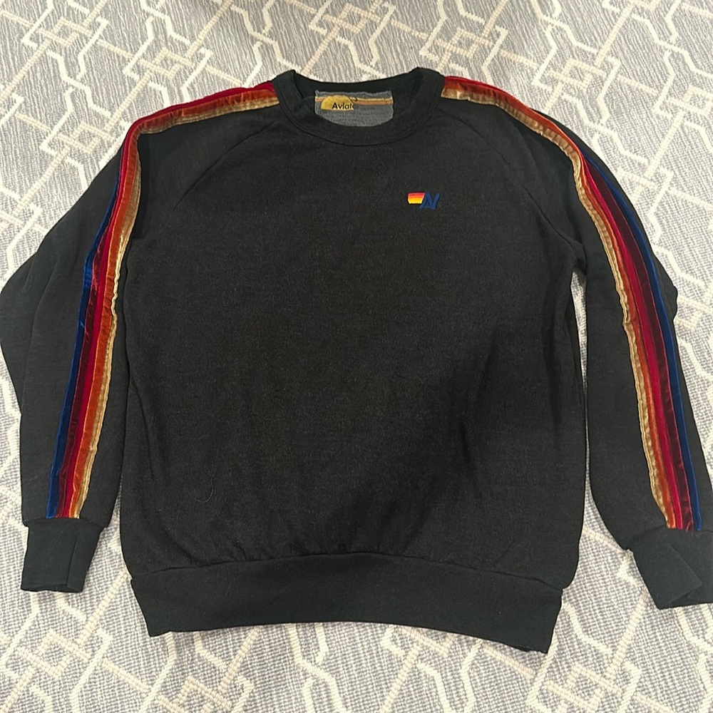 Aviator nation classic relaxed pullover sweatshirt with velvet stripes